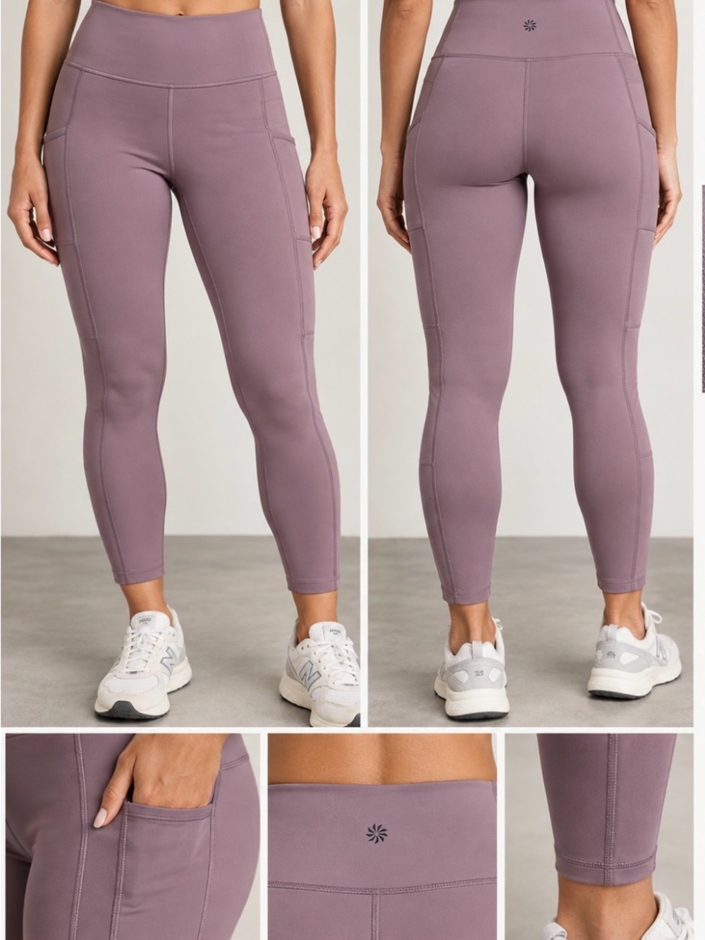 Athleta Mauve’s High-Rise 7/8 Leggings with Side Pockets, Size L